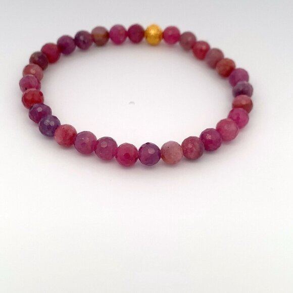 24K Gold Coin Ball  Lucky Charm Bracelet Gemstones Natural Ruby 5mm S6.25" - Picture 8 of 9